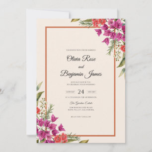 Convite Casamento Minimalista de Flores Silvestres Magenta
