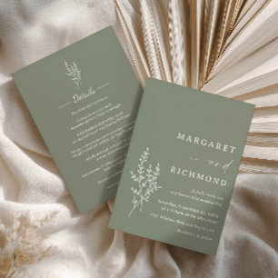 Convite Casamento Minimalista de Flores Silvestres Verde S
