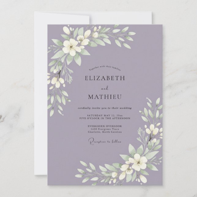 Convite Casamento Minimalista de Folhas de Ámbar (Frente)