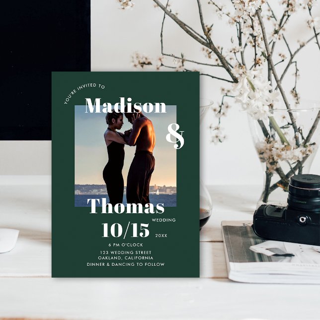 Convite Casamento Minimalista de Foto Bold Green 1 (Criador carregado)