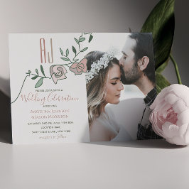 Convite Casamento Minimalista de Foto em Rosa Empoeirado