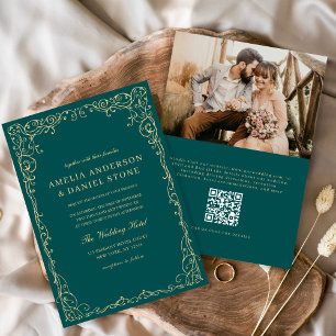 Convite Casamento Minimalista de Foto Verde Teal