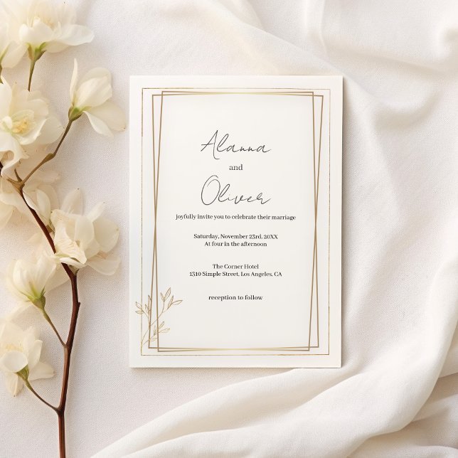 Convite Casamento minimalista de luxo branco e ouro (Luxury white and gold minimalist Wedding )