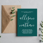 Convite Casamento Minimalista de Peacock Teal 1 Verdadeiro<br><div class="desc">Este simples e maravilhoso convite de casamento é perfeito para o minimalista de todos nós! Por favor,  entre em contato comigo se você quiser ajuda para personalizar a parte de texto deste convite para casamento.</div>