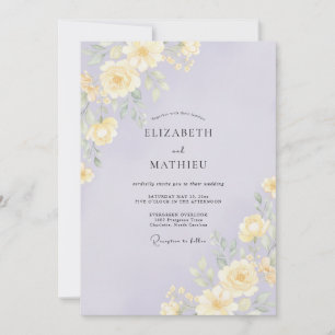Convite Casamento Minimalista de Peônia Amarela e Periwink
