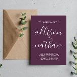Convite Casamento Minimalista de Plum Script de Verdadeira<br><div class="desc">Este simples e maravilhoso convite de casamento é perfeito para o minimalista de todos nós! Por favor,  entre em contato comigo se você quiser ajuda para personalizar a parte de texto deste convite para casamento.</div>