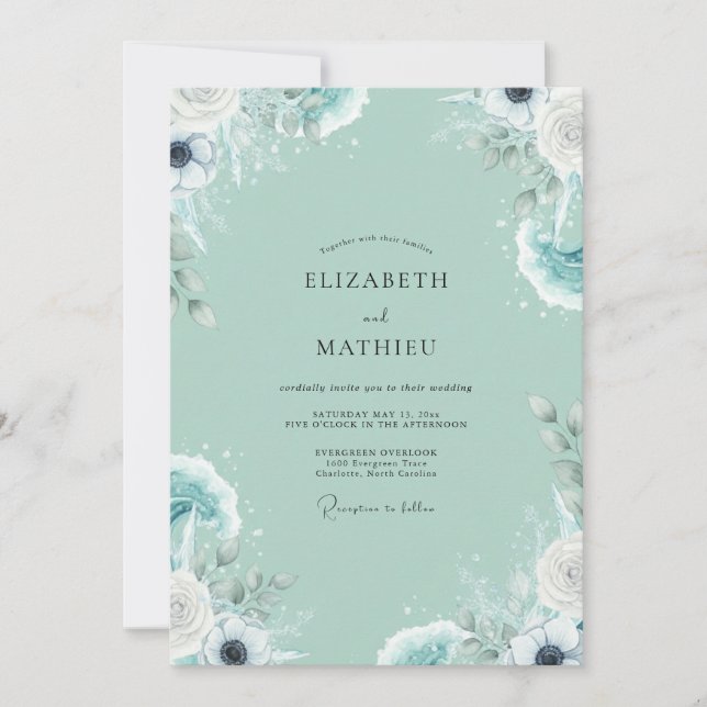 Convite Casamento Minimalista de Ranunculus Pintados com S (Frente)