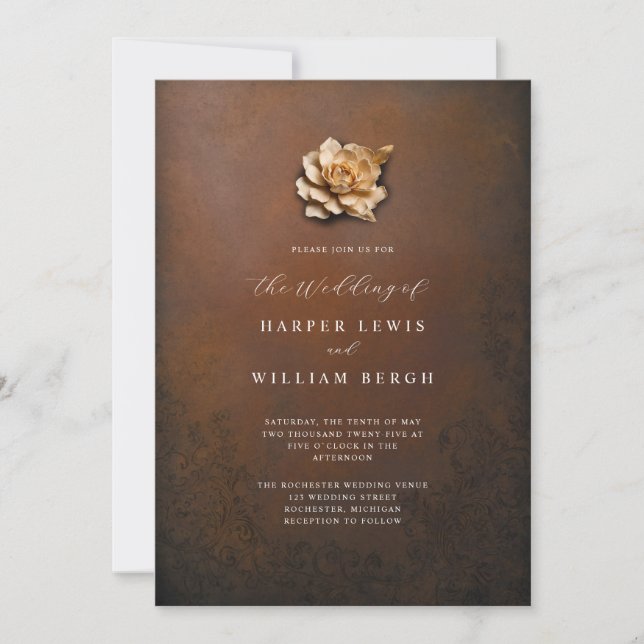 Convite casamento minimalista de rosa ouro (Frente)