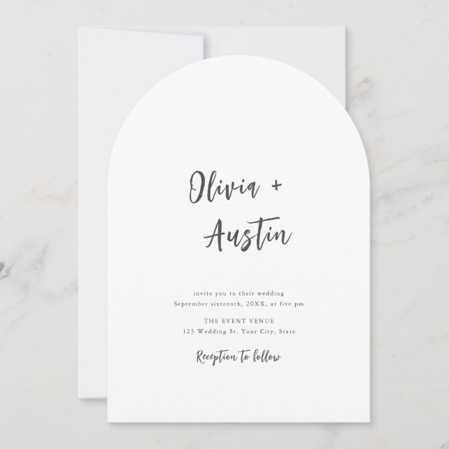 Convite Casamento Minimalista de Script Chic Moderno Branc (Frente)
