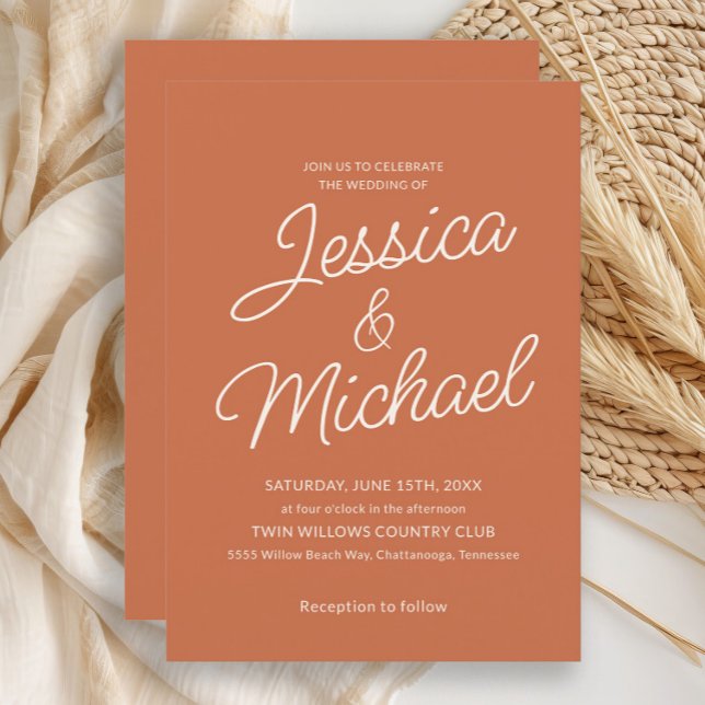Convite Casamento Minimalista de Terracotta Cream Script (Terracotta wedding invitation)