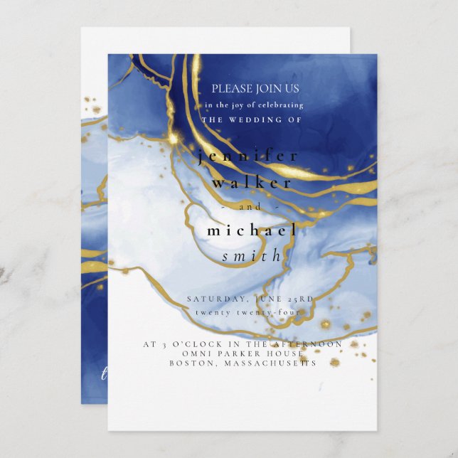 Convite Casamento Minimalista de Winter Dusty Blue Mountai (Frente/Verso)