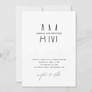 Convite Casamento Minimalista + Detalhes e QR. Monograma M