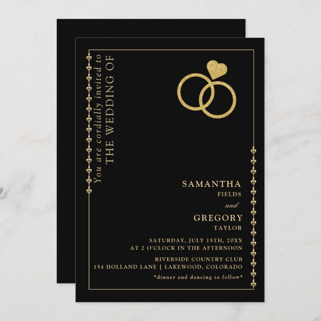 Convite Casamento Minimalista do Anel Dourado (Frente/Verso)