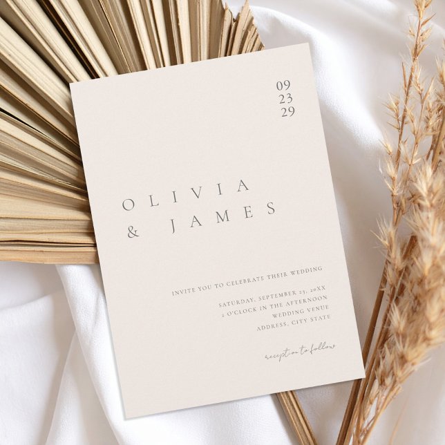 Convite Casamento Minimalista do Champagne Beige (Criador carregado)