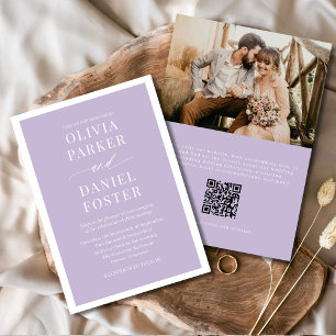 Convite Casamento Minimalista do Código QR Roxo da lavanda