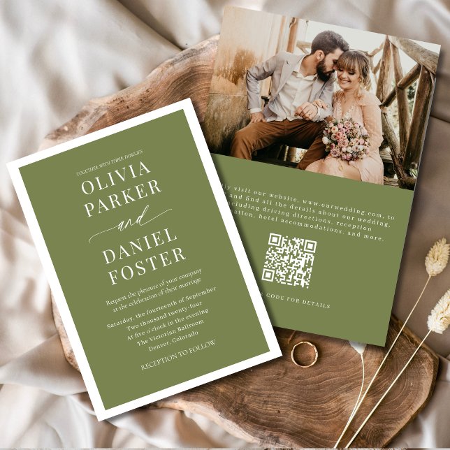 Convite Casamento Minimalista do Código QR Verde Oleícola (Criador carregado)