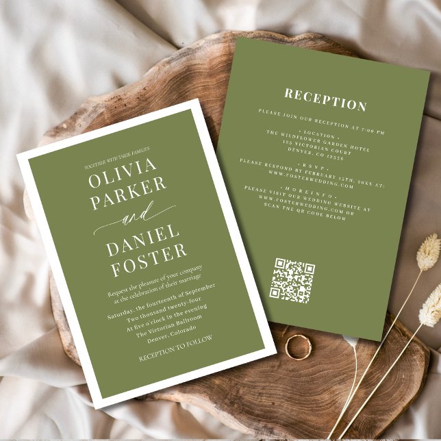 Convite Casamento Minimalista do Código QR Verde Oleícola (Criador carregado)