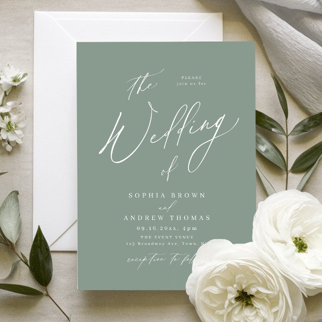Convite Casamento minimalista do guião moderno Sage Green (Sage Green modern script minimalist wedding Invitation)