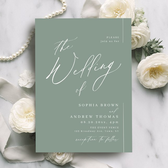 Convite Casamento minimalista do guião moderno Sage Green (Sage Green modern script minimalist wedding Invitation)