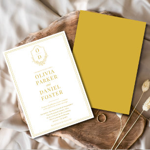 Convite Casamento Minimalista Dourado de Champagne Crest E