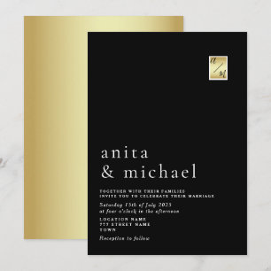 Convite Casamento Minimalista Dourado e Preto
