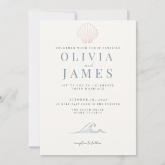 Convite Casamento Minimalista Dusty Blue Costeiro com Conc