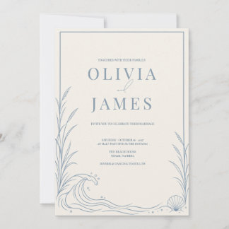 Convite Casamento Minimalista Dusty Blue Costeiro com Conc
