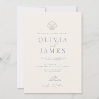 Convite Casamento Minimalista Dusty Blue Costeiro com Conc