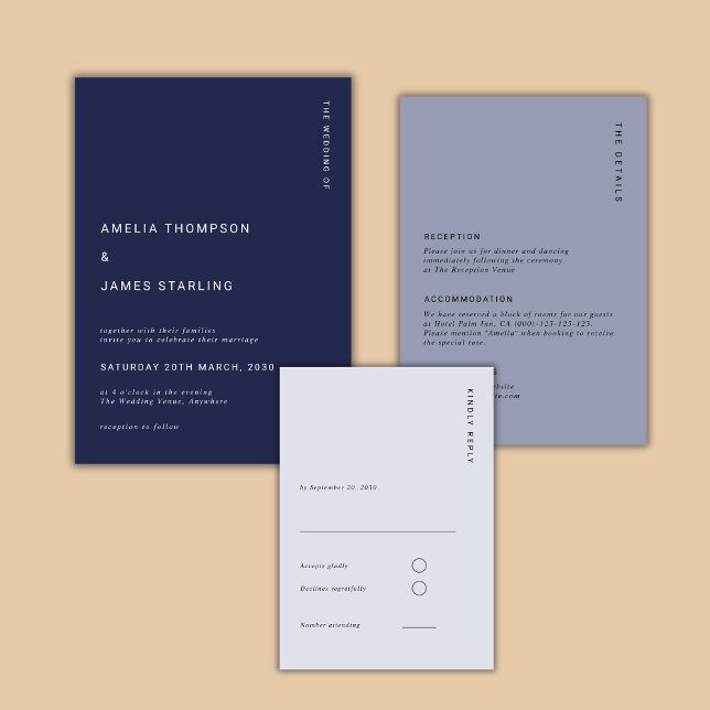 Convite Casamento Minimalista e Chic Azul Marinho Moderno  (Criador carregado)
