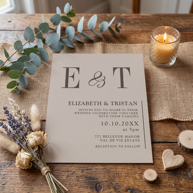 Convite Casamento Minimalista Elegante Bege (Criador carregado)