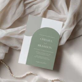 Convite Casamento Minimalista Elegante Boêmio em Verde Sag