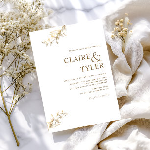 Convite Casamento Minimalista Elegante Branco e Dourado