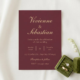 Convite Casamento Minimalista Elegante Burgundy Dourado