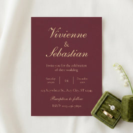 Convite Casamento Minimalista Elegante Burgundy Dourado