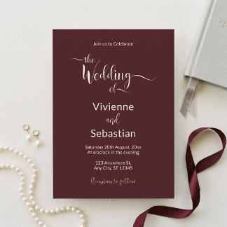Convite Casamento Minimalista Elegante Burgundy Marfim