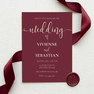 Convite Casamento Minimalista Elegante Burgundy Marfim
