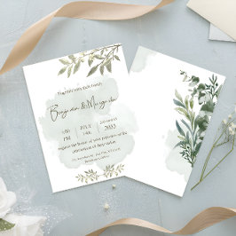 Convite Casamento Minimalista Elegante de Aquarela Verde