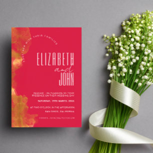 Convite Casamento Minimalista Elegante Dourado e Magenta