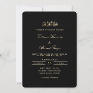 Convite Casamento Minimalista Elegante Dourado Preto Muçul