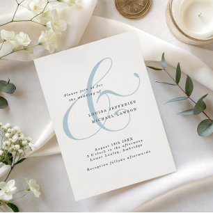 Convite Casamento Minimalista Elegante em Azul Poeirento c
