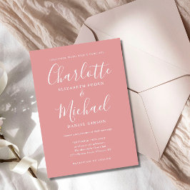 Convite Casamento Minimalista Elegante em Rosa Poeirento c