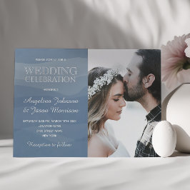 Convite Casamento Minimalista Elegante Foto Azul Empoeirad