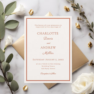 Convite Casamento minimalista elegante marfim laranja quei