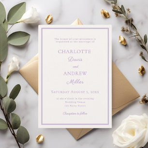 Convite Casamento minimalista elegante marfim lavanda