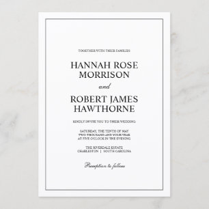 Convite Casamento Minimalista Elegante Preto e Branco Clás