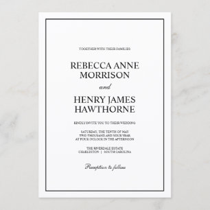 Convite Casamento Minimalista Elegante Preto e Branco Clás