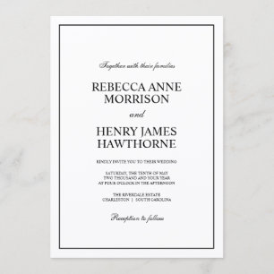 Convite Casamento Minimalista Elegante Preto e Branco Clás