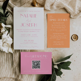 Convite Casamento Minimalista Elegante Rosa Laranja