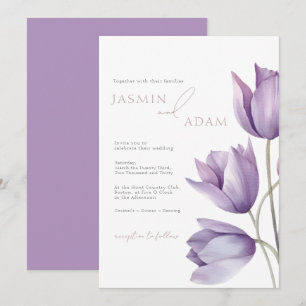 Convite Casamento Minimalista Elegante Tulipa Roxa