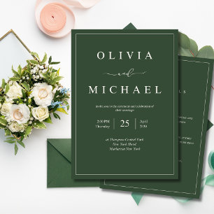 Convite Casamento Minimalista Elegante Verde Escuro Clássi